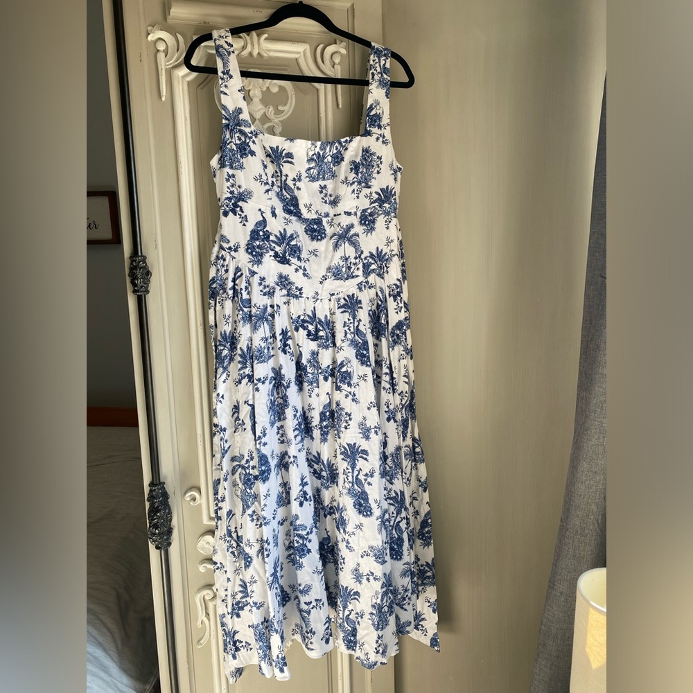 Caroline Constas Blue and White Toile Floral Dress